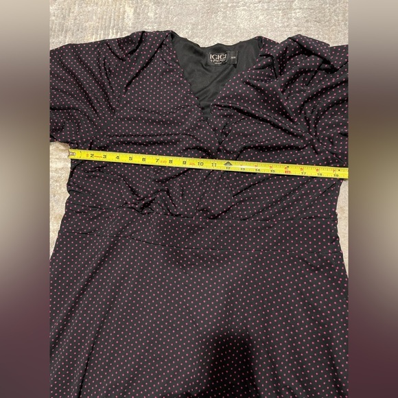 IGIGI Polka Dot Dress Size 18/20 Pink & Black Short Sleeves V-Neck Knee Length - Picture 7 of 9